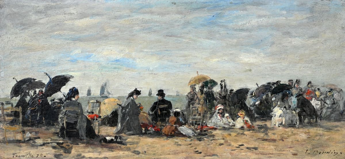 Eugène Boudin painting: a beach scene at Trouville