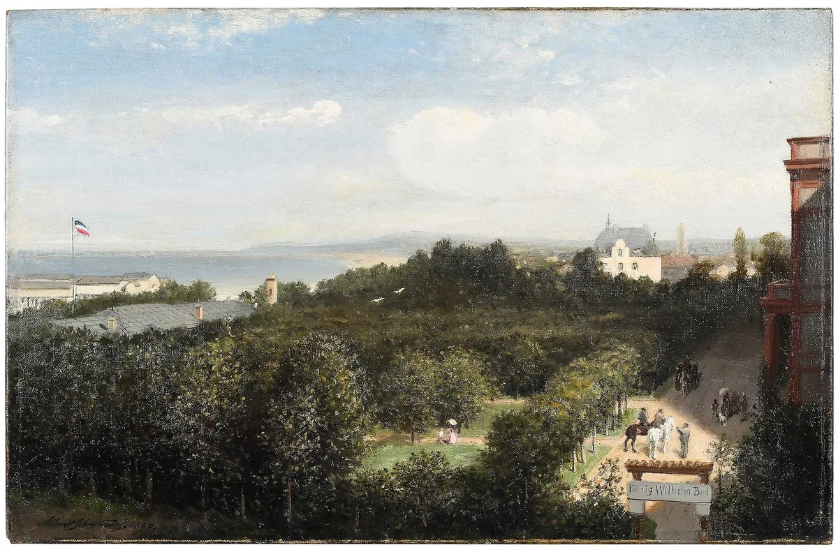 Albert Gustav Schwartz, View from the Konig Wilhelm Bad Spa in Swinemunde (then Prussia, now Poland), oil on canvas