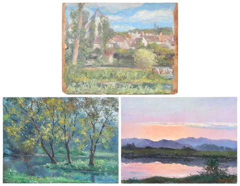 Ben Carre, Three Landscape Paintings, oil on canvas board