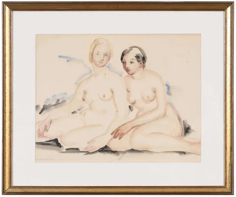 Anne Goldthwaite, Two Nudes, watercolor on paper