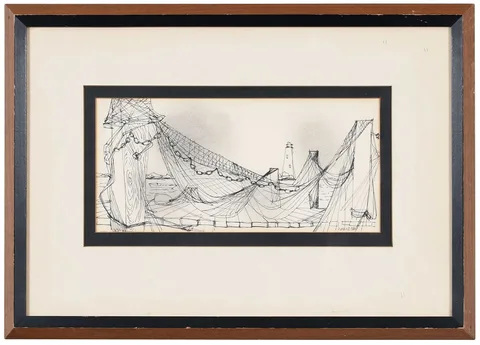 Claude Howell, Nets, Wilmington, NC, 1958, ink and pencil on paper