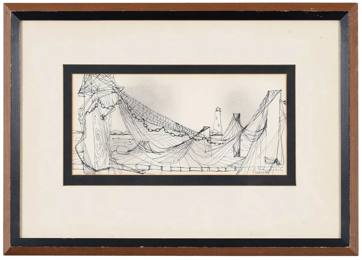 Claude Howell, Nets, Wilmington, NC, 1958, ink and pencil on paper