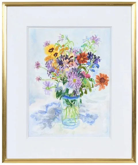 Nell Blaine, Bouquet with First Asters, 1991, watercolor and pastel on paper