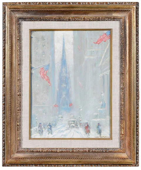 Trinity Church, Wall Street by Johann Berthelsen, oil on canvas, sold Sep 2026