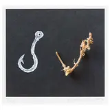 Ed Ruscha, Potato Print Fish Hook, Cannabis Twig Fish Hook, 2016, Acrylic potato print on digital photo print in colors on wove paper