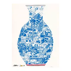 Jonas Wood, Blue Frimkess Landscape Pot, 2017, Screenprint in colors on wove paper