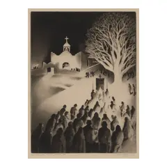 Gene Kloss, Night Mass - Our Lady of Delores, Taos (Kloss 345), 1937, Etching with aquatint on wove paper