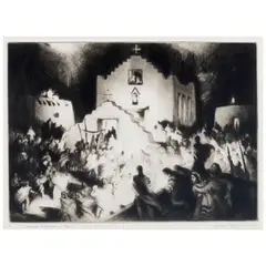 Gene Kloss, Christmas Processional at Taos (Kloss 431), 1948, Drypoint on wove paper