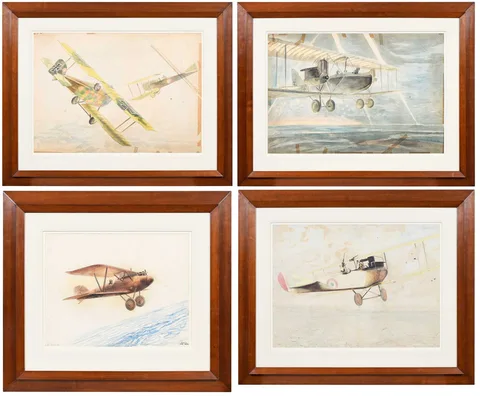 Riccardo Caviglioli, Four Large Aviation Watercolors, circa 1920, all watercolor on paper
