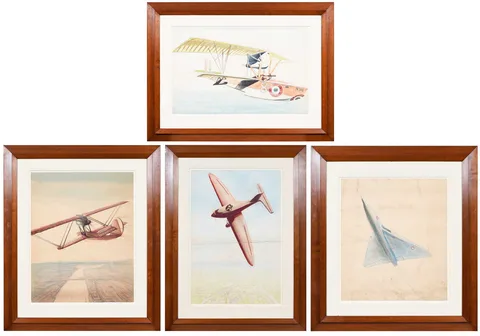 Riccardo Caviglioli, Four Large Aviation Watercolors, circa 1920, all watercolor on paper