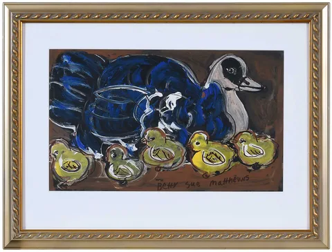 Betty Sue Matthews, Mama Duck & Ducklings, tempera on matboard