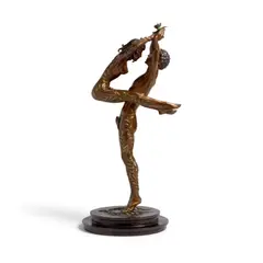 Erté, Amants, 1980, Bronze sculpture painted in green and red with partial gold gilt