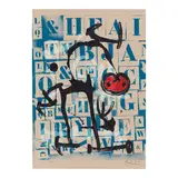 Joan Miró, Le Lettre rouge (The Literate Man - Red) (Mourlot 616), 1969, Lithograph in colors on cloth applied to Mandeure chiffon (as issued)