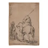 Rembrandt Harmensz van Rijn, Turbaned Soldier on Horseback (Bartsch, Hollstein 139, Hind 99, New Hollstein 43), c. 1629, Etching on laid paper with partial indecipherable watermark, New Hollstein's first state (of 2), a lifetime impression