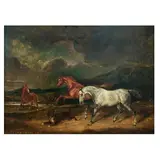Sir Francis Grant Pra, Stallions and a dog in a river landscape, oil on canvas