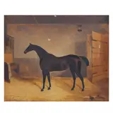 British School, Hunter in a stable, the blanket with initial 'M', oil on canvas