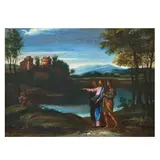 Roman School, Christ and his two disciples on the road to Emmaus, oil on canvas