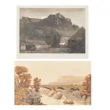 James Craig Annan, Stirling Castle, and a watercolour of a bridge over a Highland river, the mount inscribed "W. Turner, Oxford", 16 x 27cm (2)