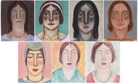 Abraham Walkowitz, Seven Woman's Heads, (5) pastel on paper