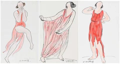 Abraham Walkowitz, Three Isadora Duncans, ink and pencil on paper