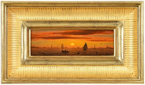 William R. Davis, Boston Harbor Sunset, oil on board