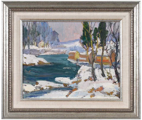 Fern Coppedge, Winter on the Delaware, oil on board