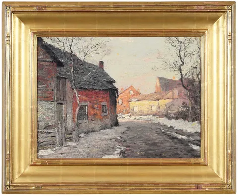 George M. Bruestle, In The Village, 1904, oil on board