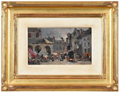 Colin Campbell Cooper, Market Day, France, oil on board