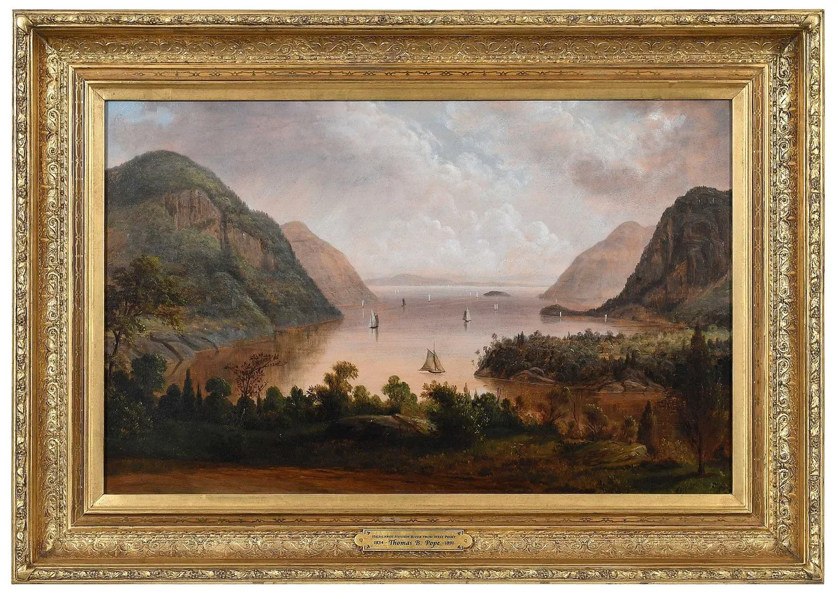 Thomas Pope, Highlands of the Hudson from West Point, oil on board