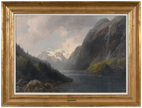 Hermann Ottomar Herzog, Mountain Lake, oil on coarse canvas