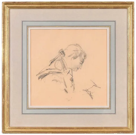 Robert Henri, Profile Study, embossed estate stamp lower left "RH, charcoal on buff paper