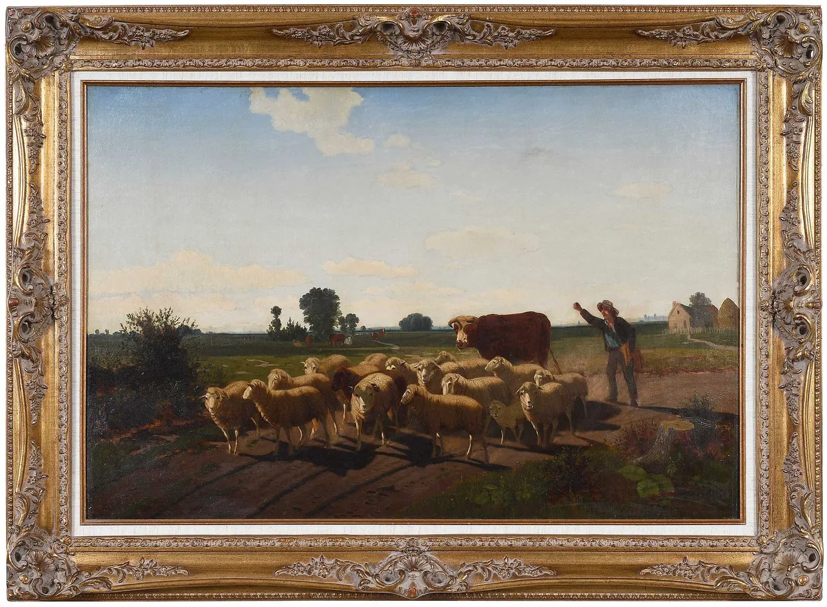 Herding the Sheep by Peter Moran, 1864, oil on canvas, sold May 2026