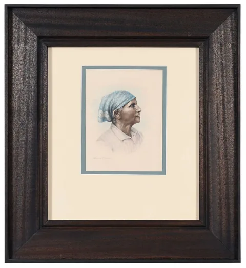 Woman with bandana by Maria Howard Weeden, watercolor on paper on card, sold May 2026