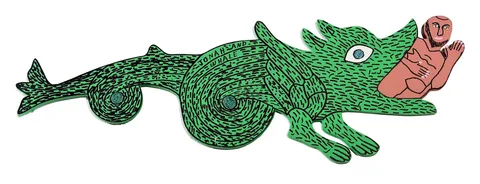 Roy Finster, Jonah and the Whale, paint and marker on board