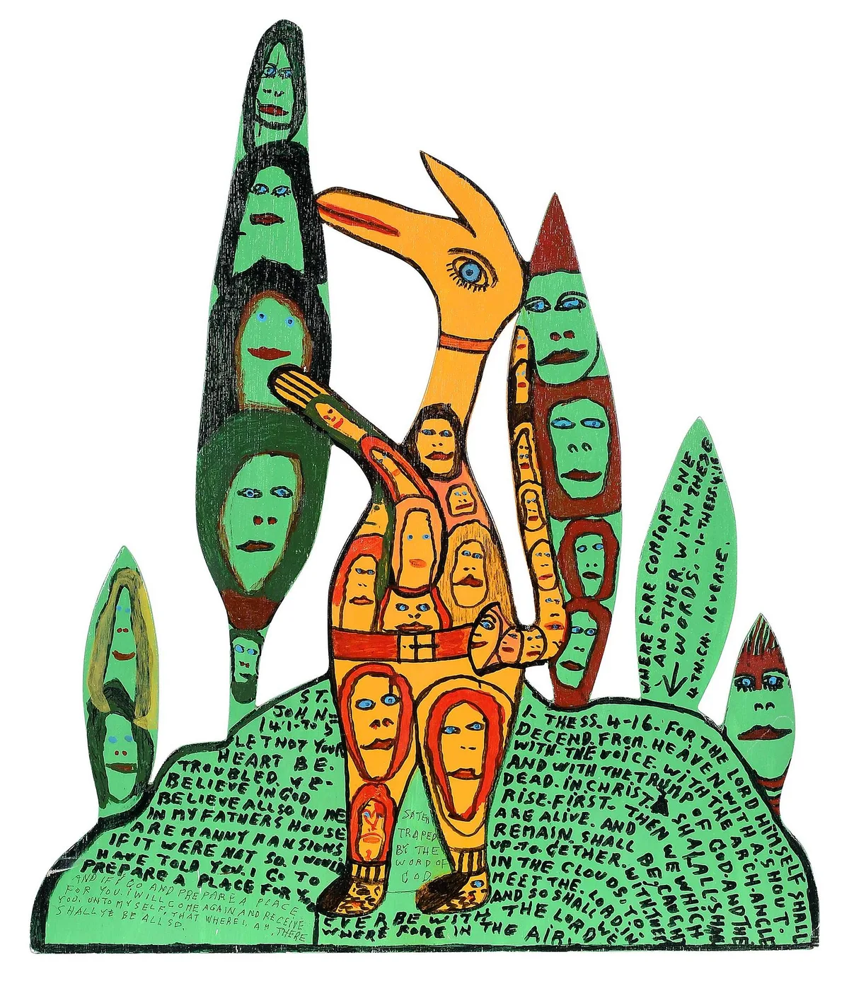 Devil on Mountain by Howard Finster, 1998, paint and marker on board, sold May 2026