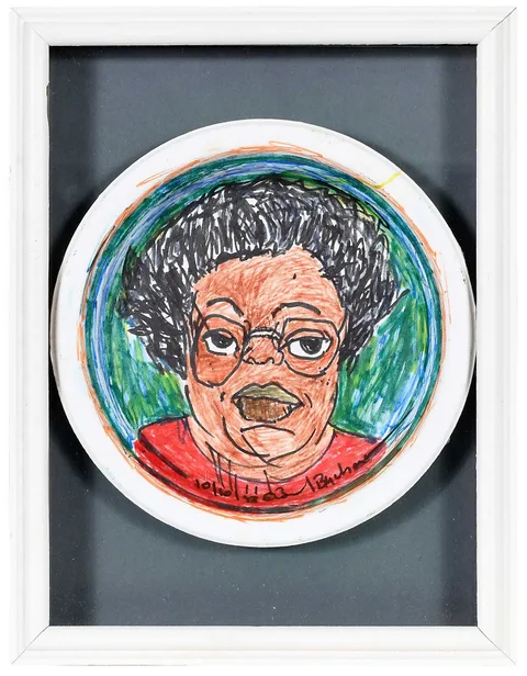 Beverly Buchanan, Self Portrait, 2010, marker on paper plate