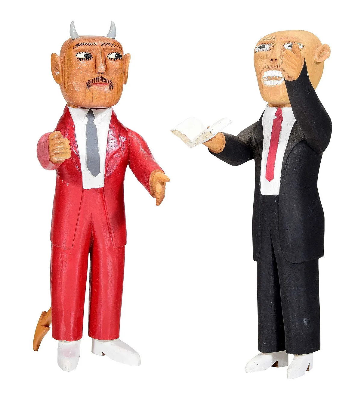 Sulton Rogers, Preacher and Devil, carved and painted wood