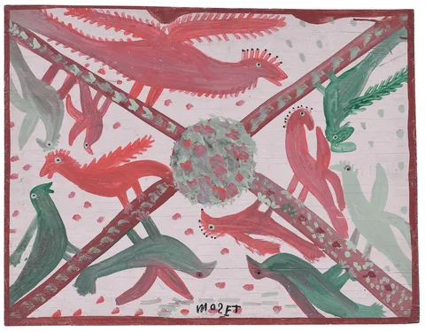 Mose Tolliver, Alabama Bird Flag, paint on board