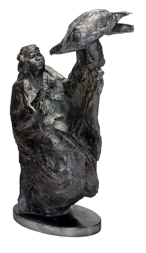 George Carlson, Native American Bronze, 1988, patinated bronze on marble base