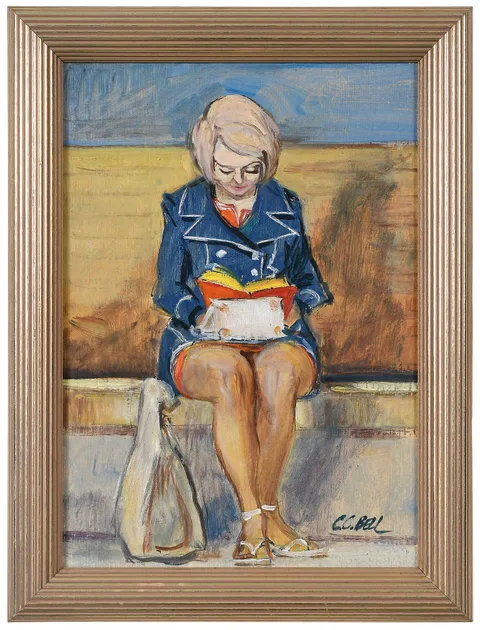 Cecil Bell, Girl Reading, oil on Masonite