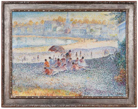 Max Kuehne, Picnic on the Shore, Front Beach, Rockport, Massachusetts, oil on Masonite