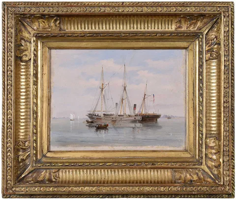 Xanthus Russell Smith, U.S. Gunboat Seneca at the Bombardment of Port Royal, oil on paper