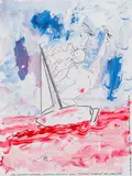 Christian Ludwig Attersee, Schwalben, 2004, mixed media on paper; framed