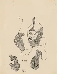 Gaston Chaissac, Composition avec visage, 1955, pen-and-ink drawing on paper; framed