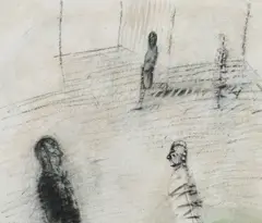 Friedrich Einhoff, Figuren, 1984, Mischtechnik auf Leinen