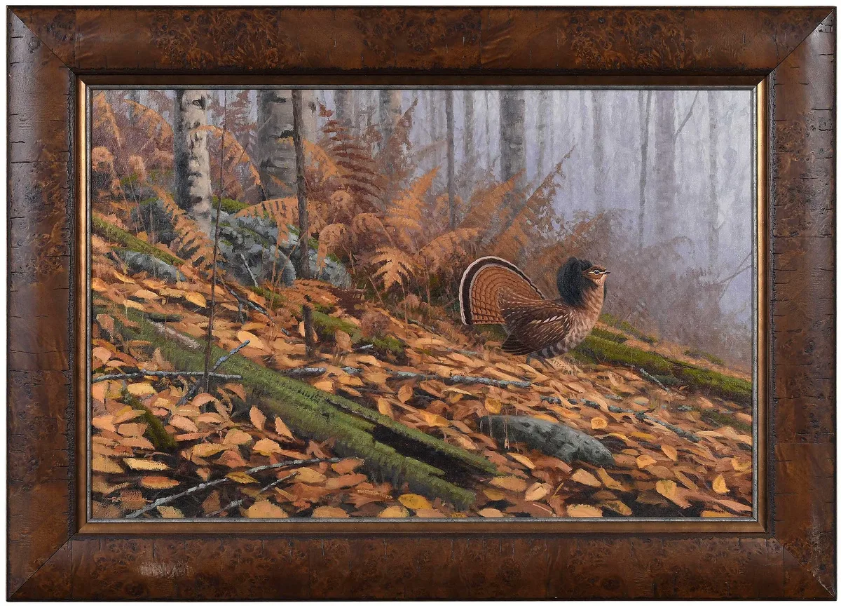 Jim Rataczak, Grouse Strutting, oil on canvas