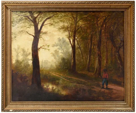 John R. Johnston, Monumental Landscape with Black Figure, not visibly signed, oil on canvas