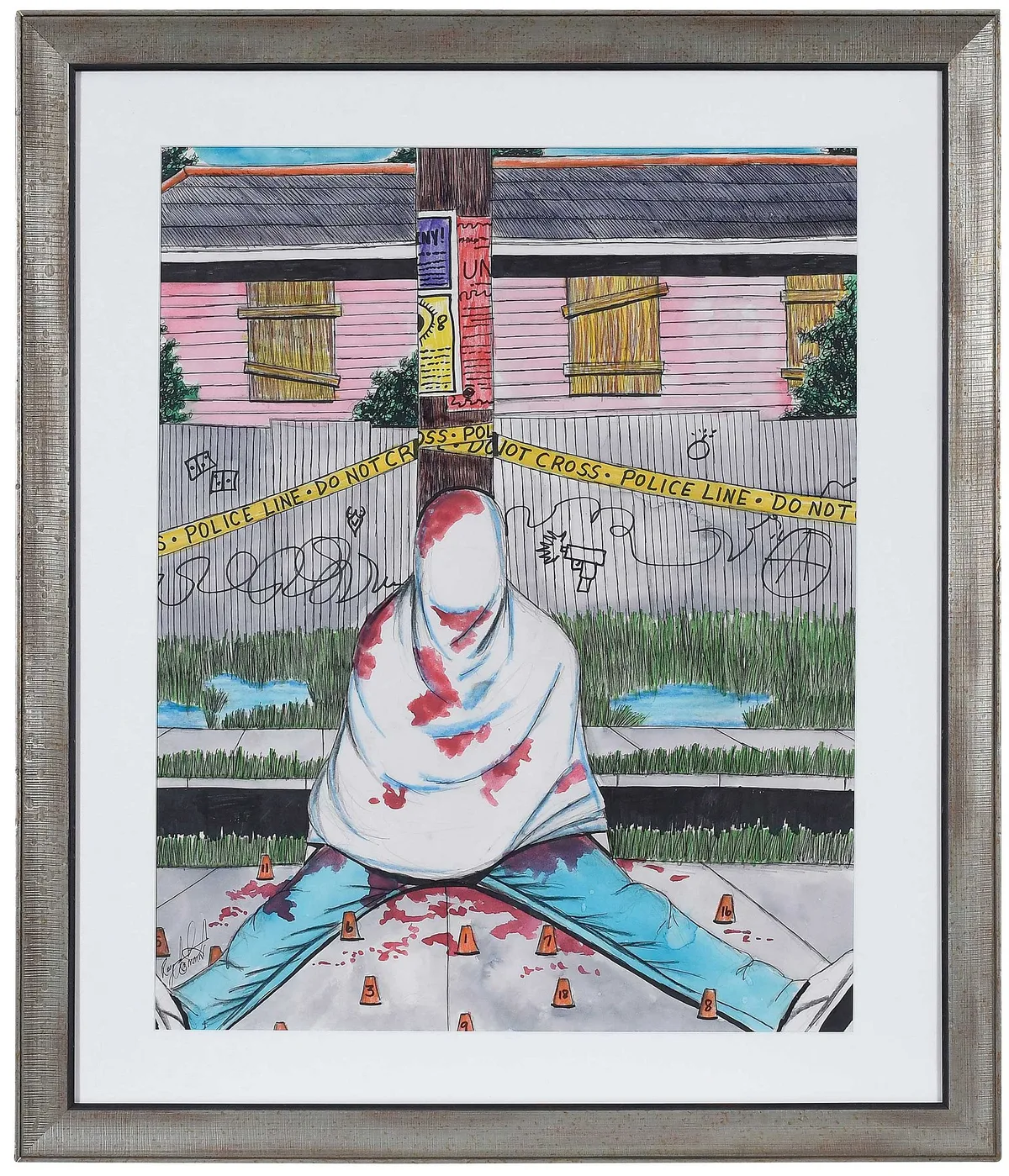 Drive By Shooting by Roy Ferdinand, 2004, multimedia on paper, sold Feb 2026