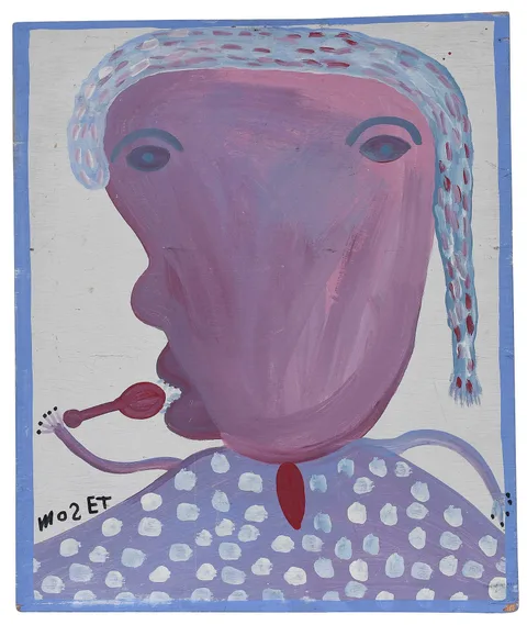 Mose Tolliver, Purple Portrait, paint on board
