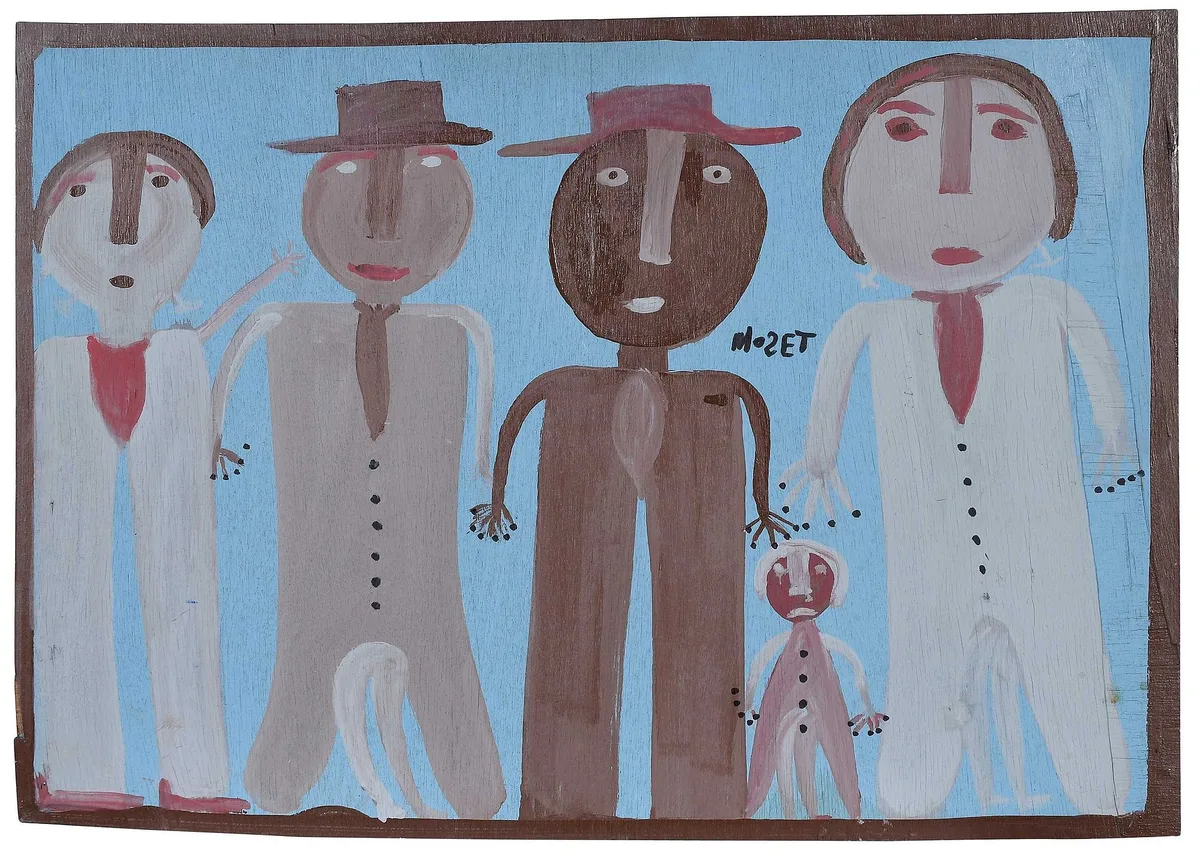Drum Beaters by Mose Tolliver, paint on board, sold Feb 2026